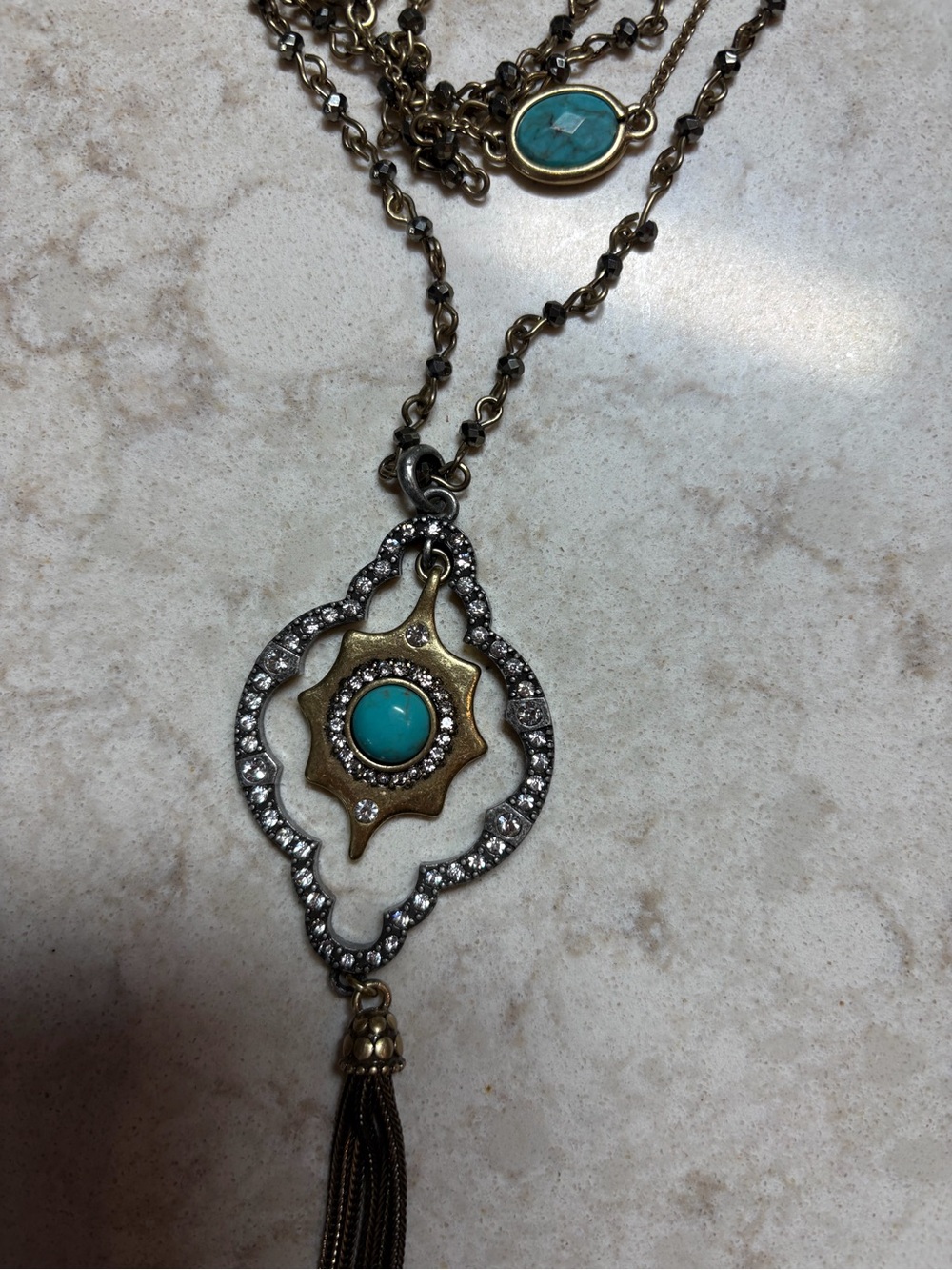 L2 Turquoise Pendant Tassel Necklace - Layered Women's Jewelry